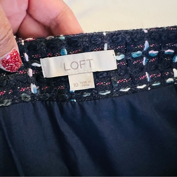 Loft Navy Tweed Multi Color A-Line Skirt - Picture 7 of 8